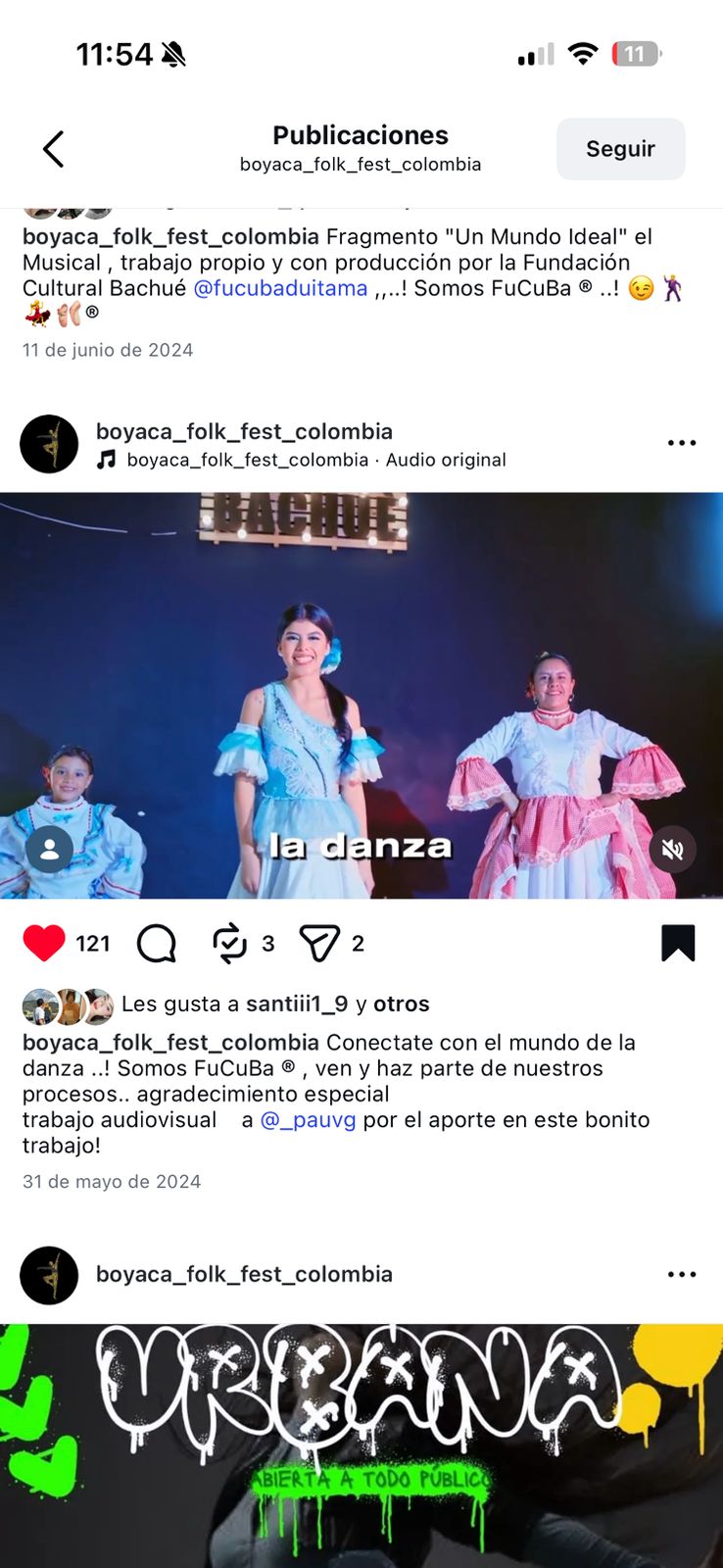 Captura del post de Instagram de Bachué publicado por la academia